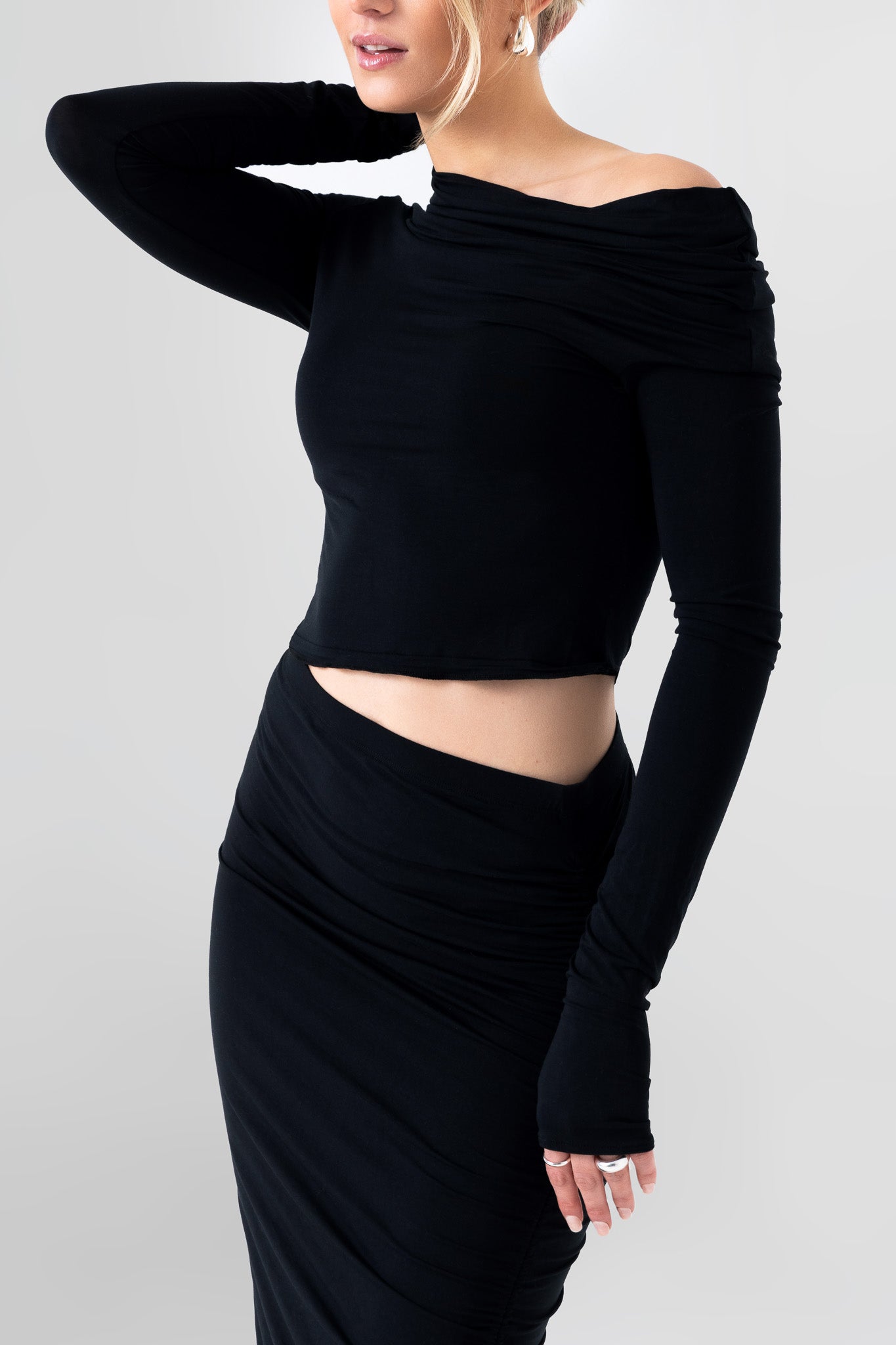 THE ASYMMETRICAL MICRO MODAL TOP / ONYX