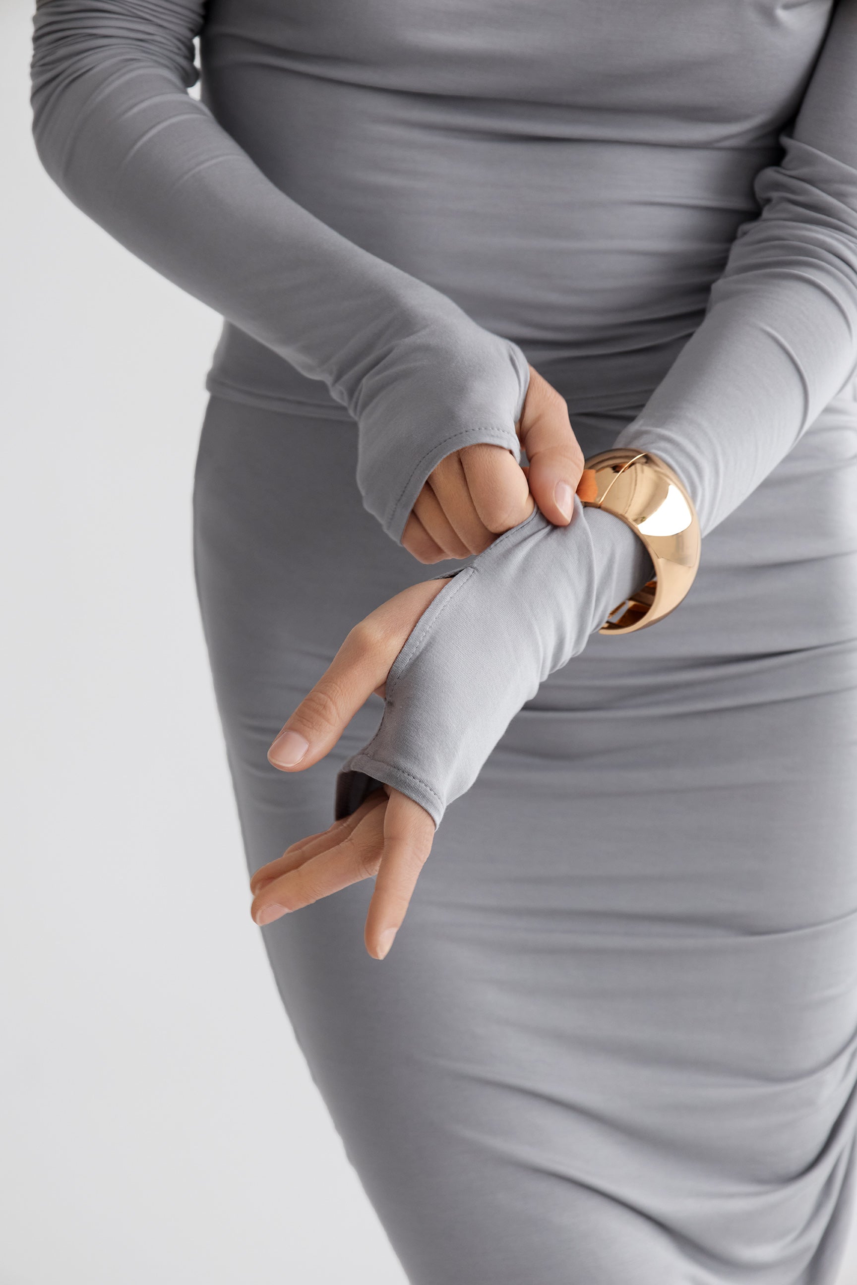 THE ASYMMETRICAL MICRO MODAL DRAPE SHOULDER TOP / OPAL GREY