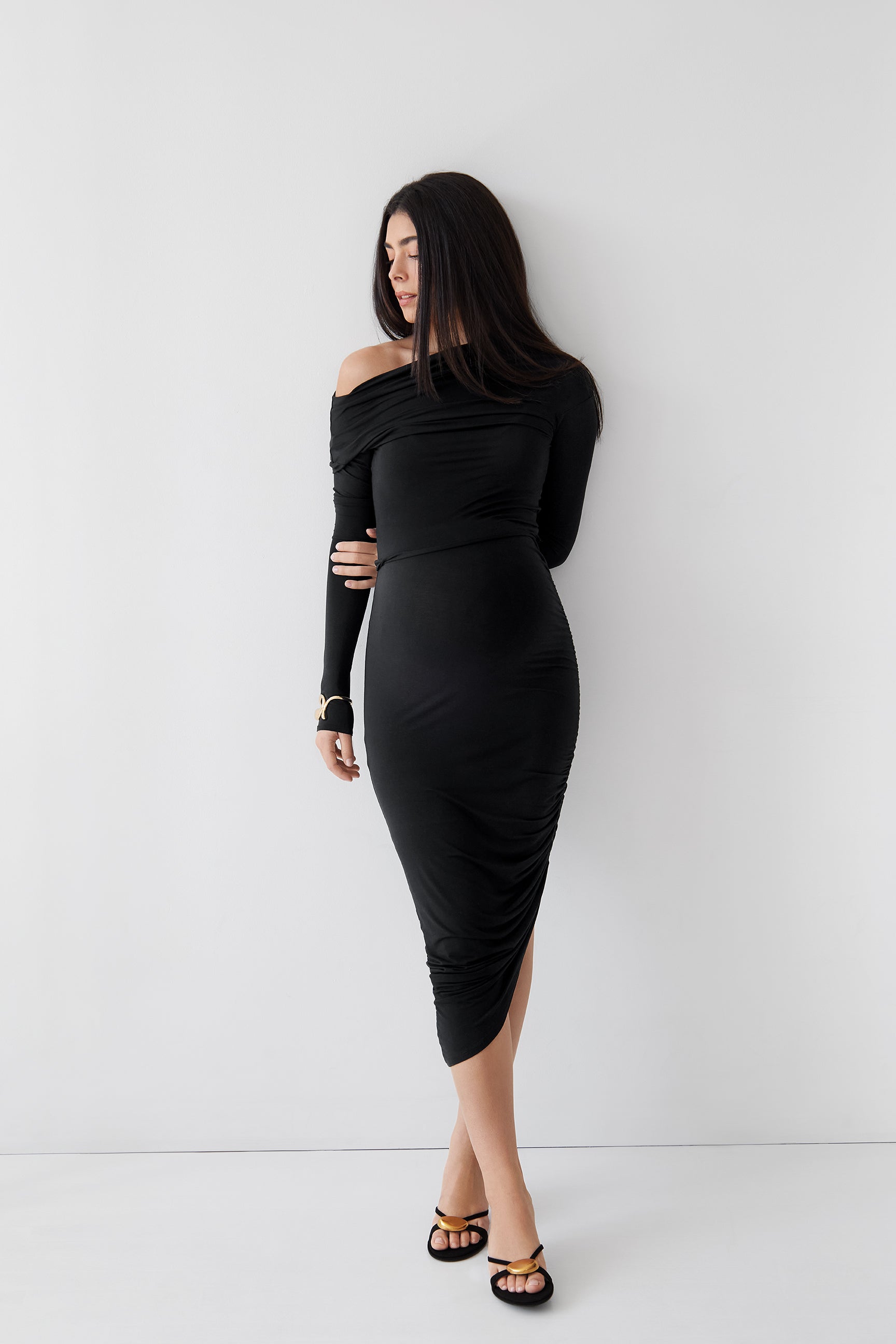 THE CINCHED ASYMMETRICAL MICRO MODAL SKIRT / ONYX