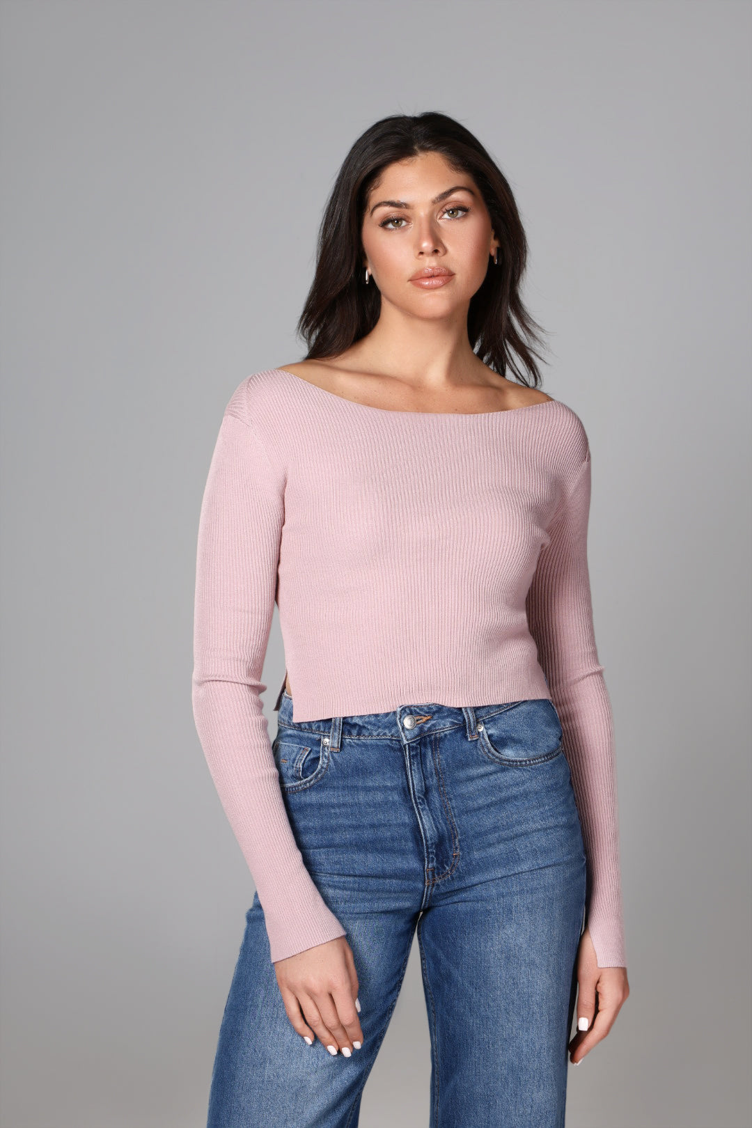 BOATNECK CROP SWEATER / BLUSH PINK