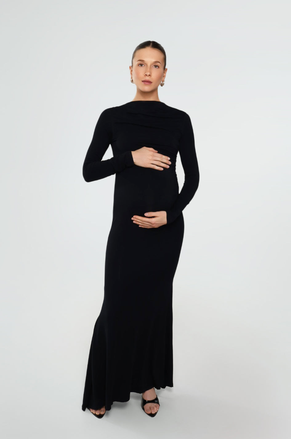 THE MAXI RUCHED DRESS / ONYX