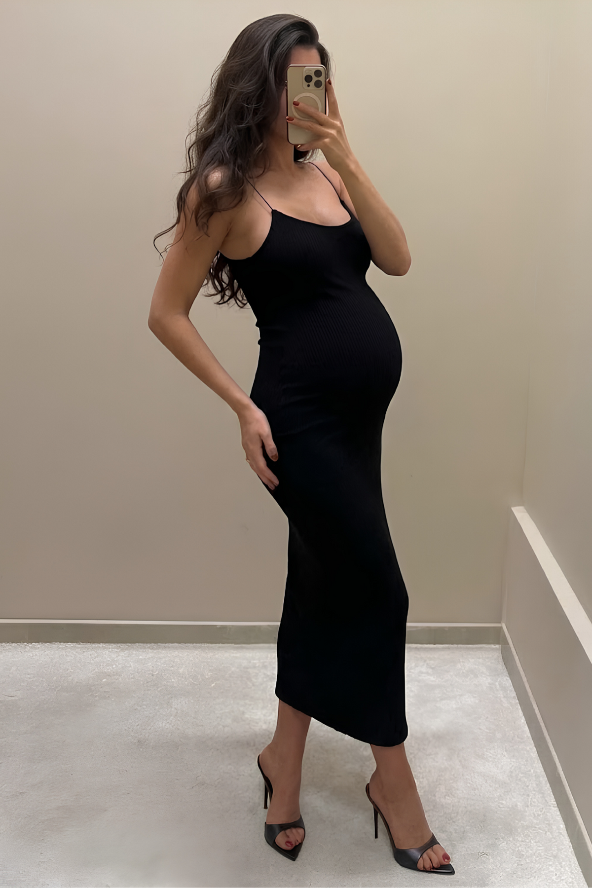 THE MIDI CORDED STRAPS RIBBED DRESS / ONYX
