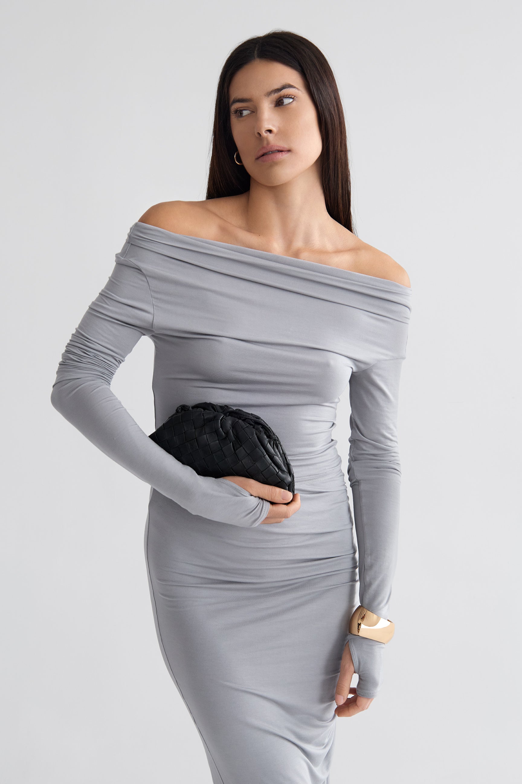 THE ASYMMETRICAL MICRO MODAL DRAPE SHOULDER TOP / OPAL GREY