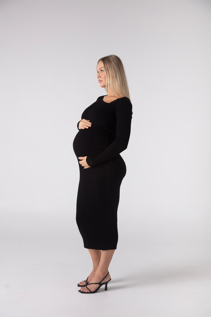 THE MATERNITY LUXE KNIT MIDI SKIRT / ONYX