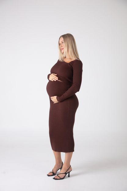 THE MATERNITY LUXE KNIT MIDI SKIRT / ESPRESSO