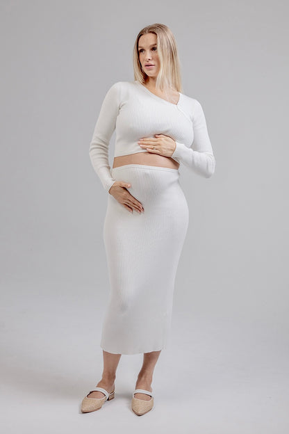 THE MATERNITY LUXE KNIT MIDI SKIRT / BONE