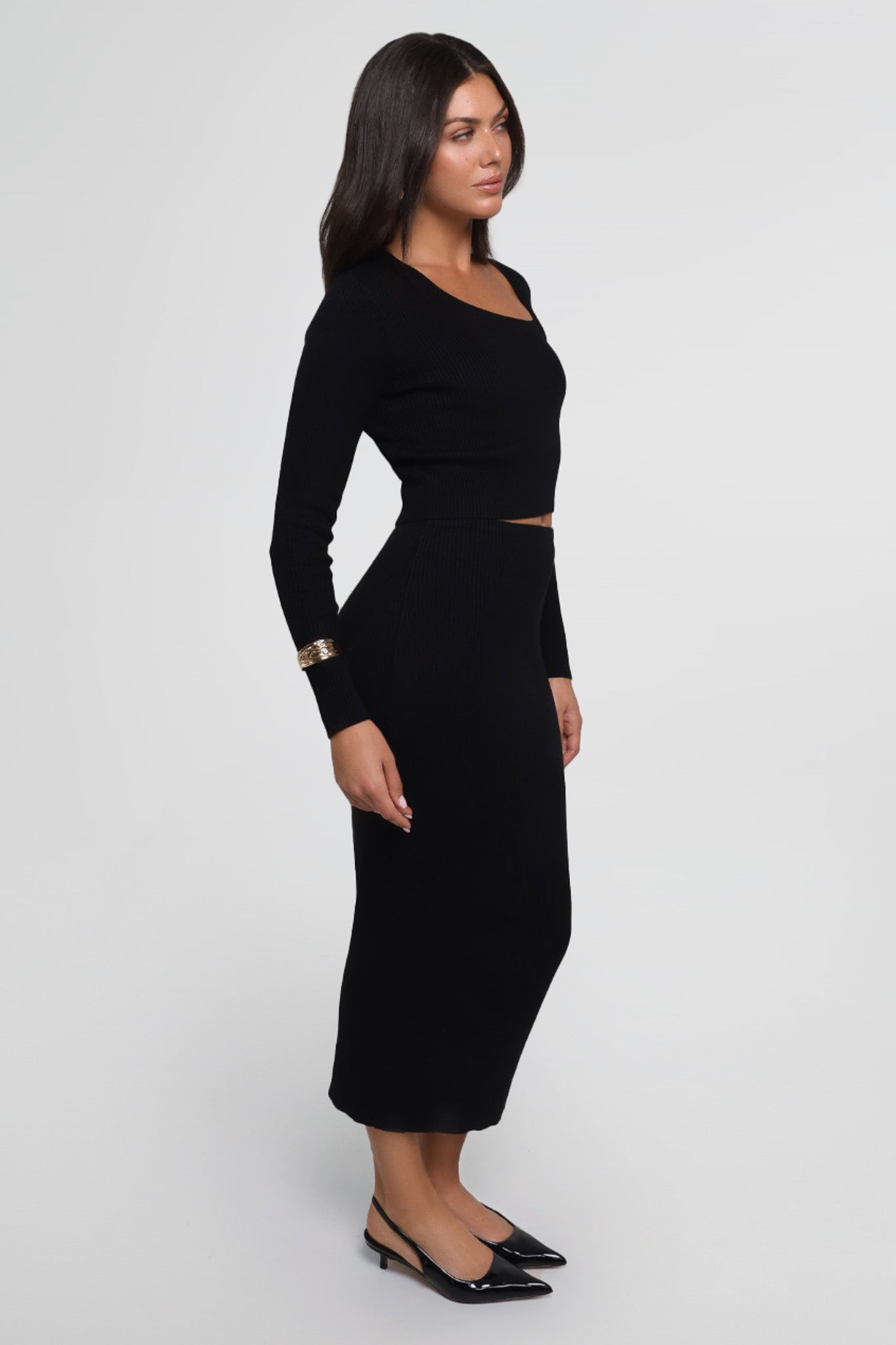 THE LUXE KNIT MIDI SKIRT / ONYX