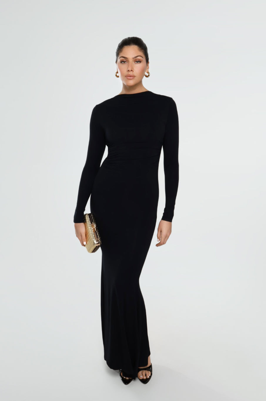 THE MAXI RUCHED DRESS / ONYX
