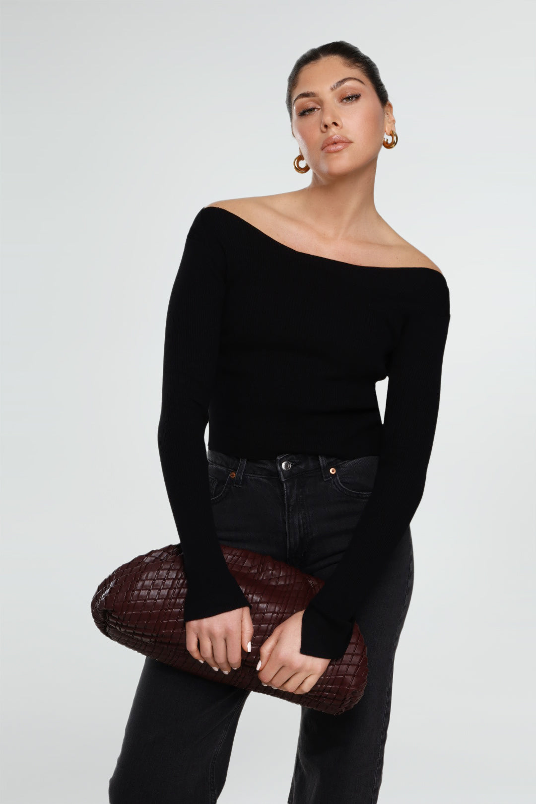BOATNECK CROP SWEATER / ONYX