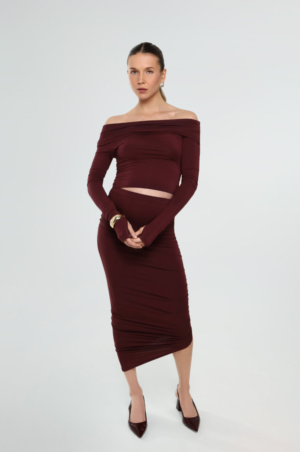 THE CINCHED ASYMMETRICAL MICRO MODAL SKIRT / MULBERRY