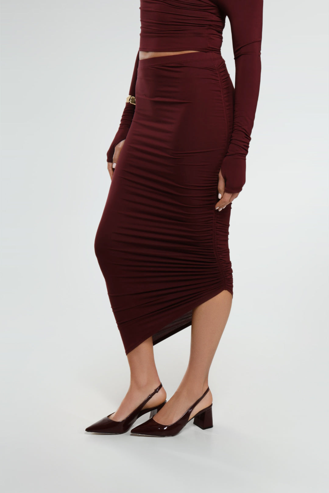 THE CINCHED ASYMMETRICAL MICRO MODAL SKIRT / MULBERRY