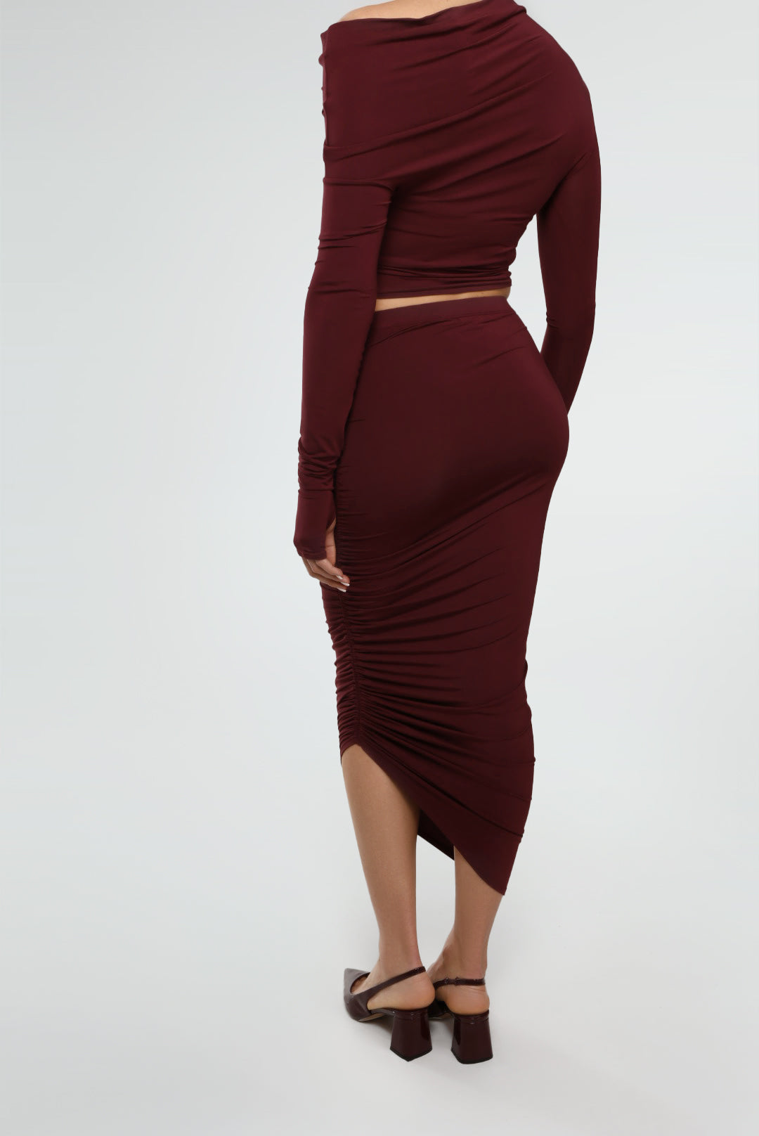 THE CINCHED ASYMMETRICAL MICRO MODAL SKIRT / MULBERRY