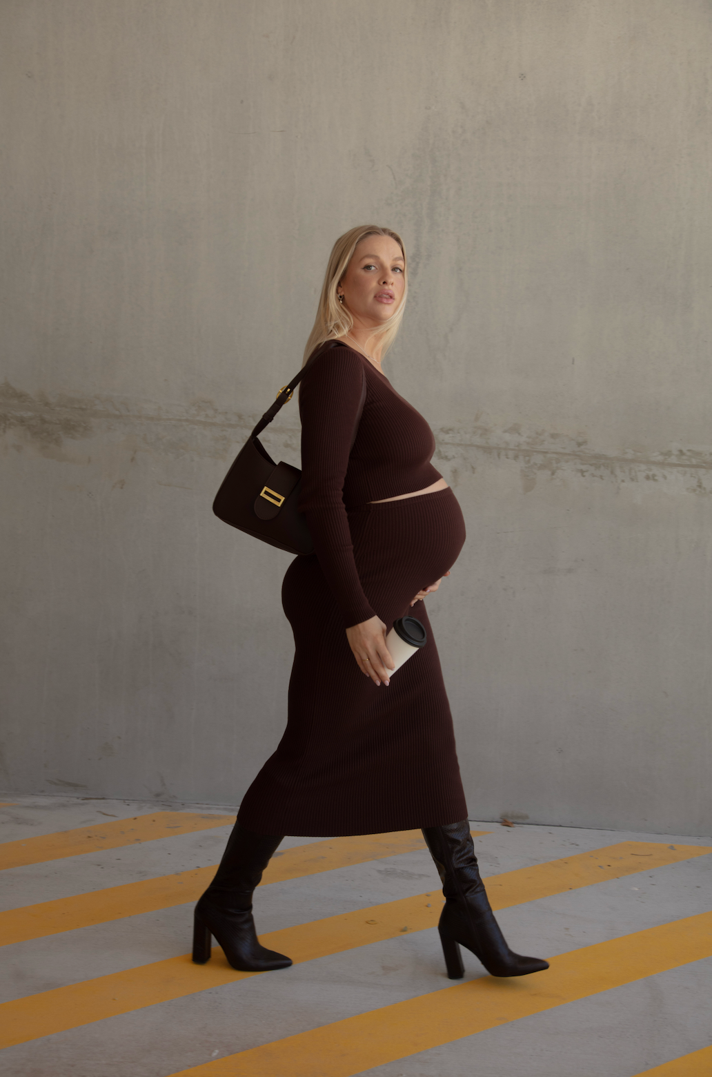 THE MATERNITY LUXE KNIT MIDI SKIRT / ESPRESSO