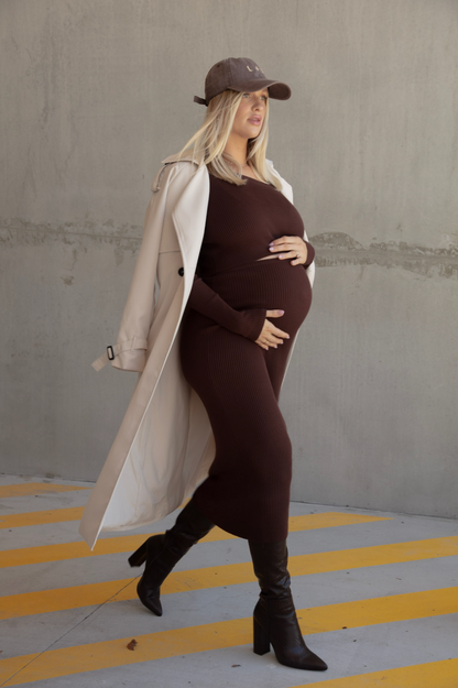 THE MATERNITY LUXE KNIT MIDI SKIRT / ESPRESSO