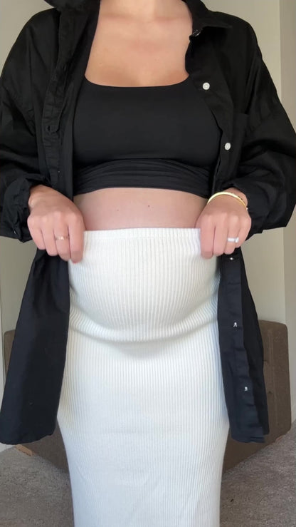 THE MATERNITY LUXE KNIT MIDI SKIRT / BONE